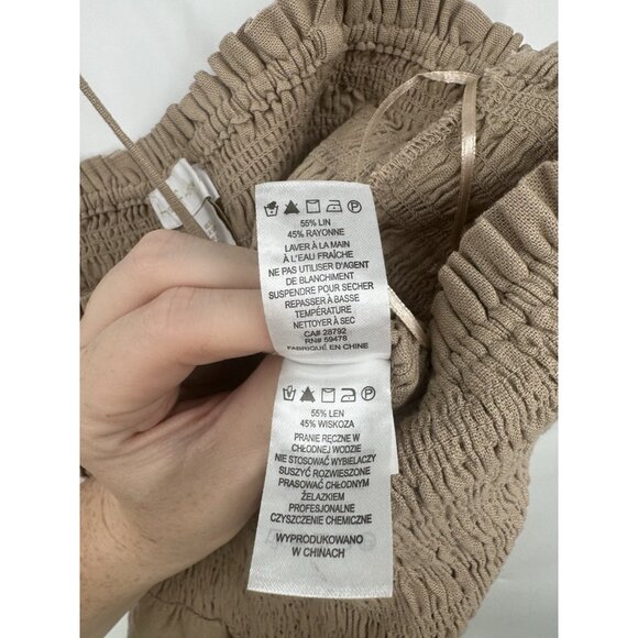 House of Harlow Linen Blend Jumpsuit Brown Smocked Sz S Granolagirl Minimalist - Picture 7 of 10